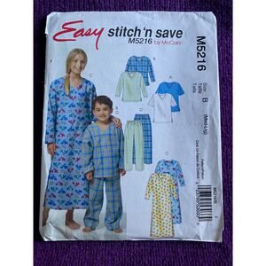 McCalls sewing pattern 5216 Kids nightshirt pajamas top pants